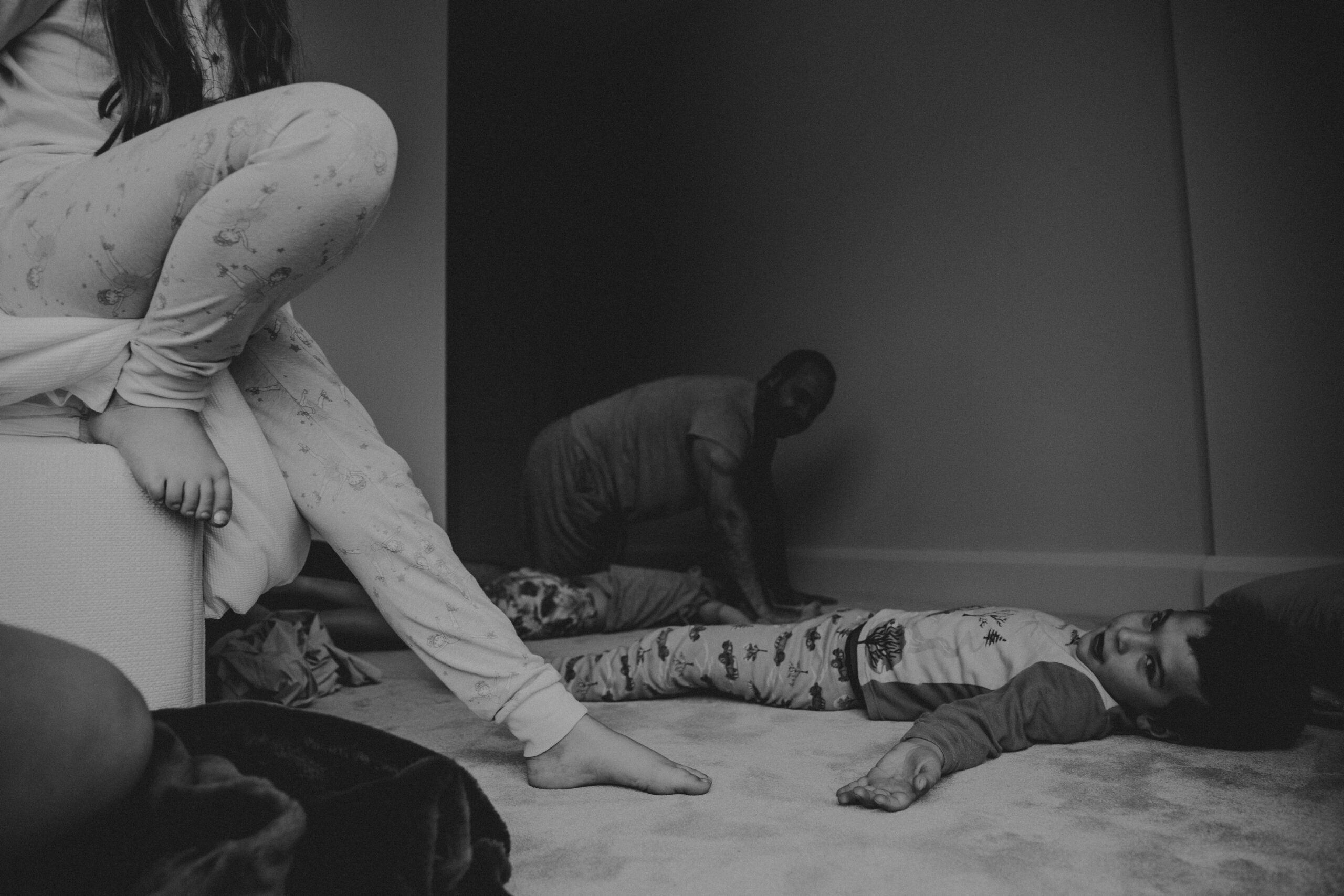 Does God wear blue boxers artwork, photograph by Aoife Kelly de Klerk, man, children, interaction